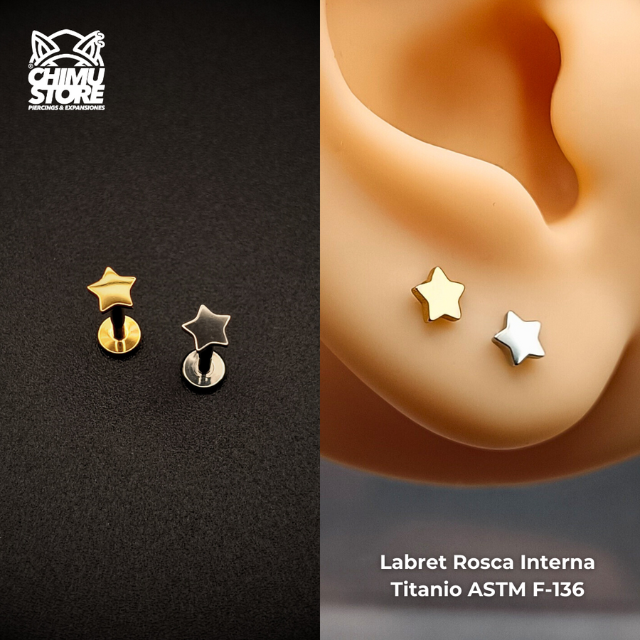 Labret (HC) Titanio ASTM F-136 - Estrella (1,2mm;8mm) (16G)