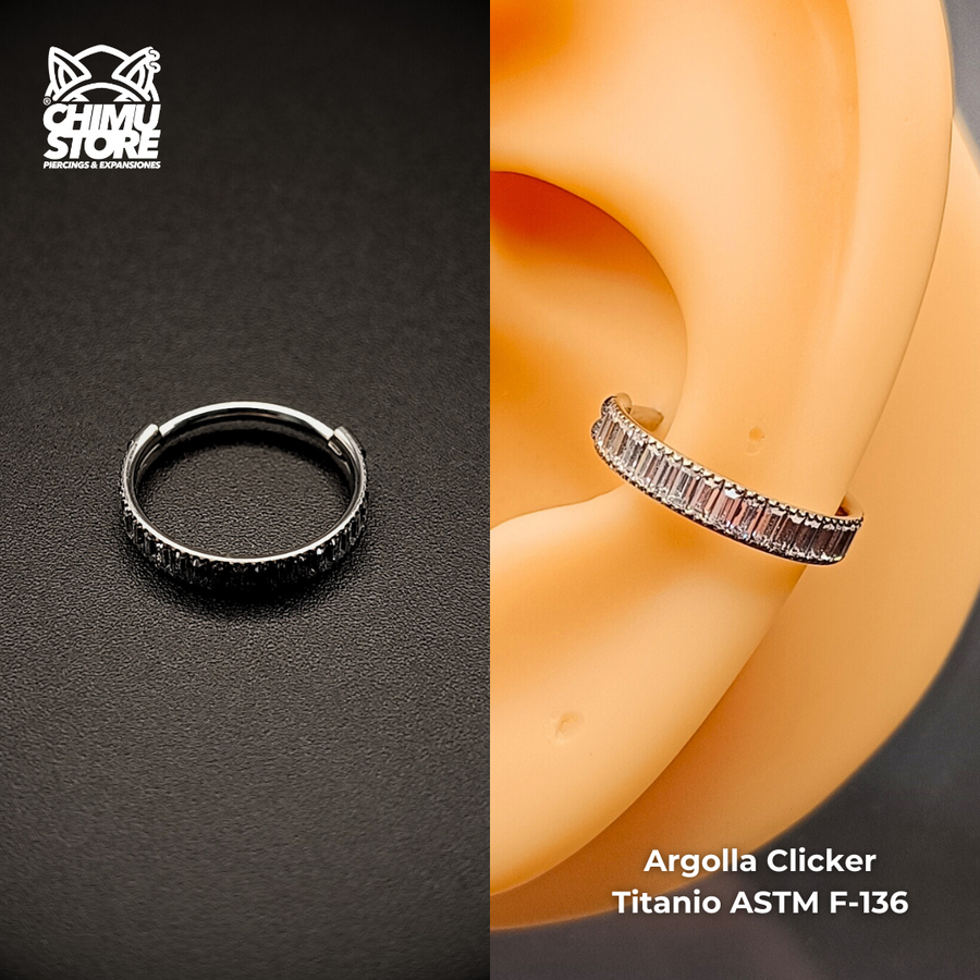 Argolla Clicker Titanio ASTM F-136 - Zirconias Corte Baguette (1,2mm;12mm) (16G)