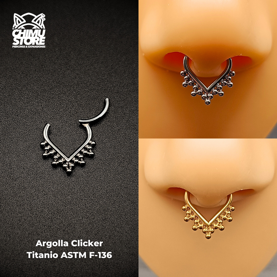 Argolla Clicker Titanio ASTM F-136 - En Punta con Cuentas (1,2mm;8mm) (16G)