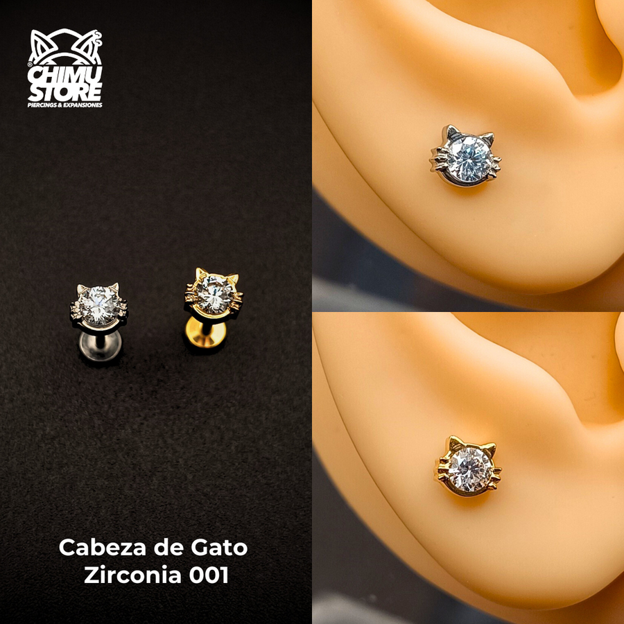 NEW Labret (HC) Titanio G23 - Cabeza de Gato Zirconia 001 (1,2mm;8mm) (16G)
