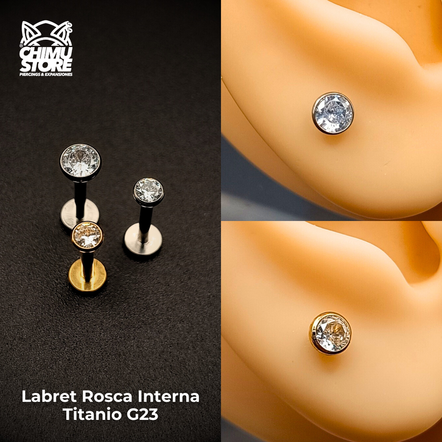 NEW Labret (HC) Titanio G23 - Bezel Set Zirconia (1,2mm;8mm) (16G)