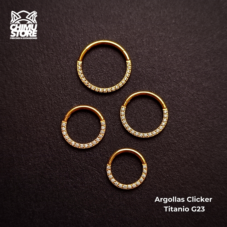 NEW Argolla Clicker Dorada Titanio G23 - Zirconias Frontales (1,2mm) (16G)