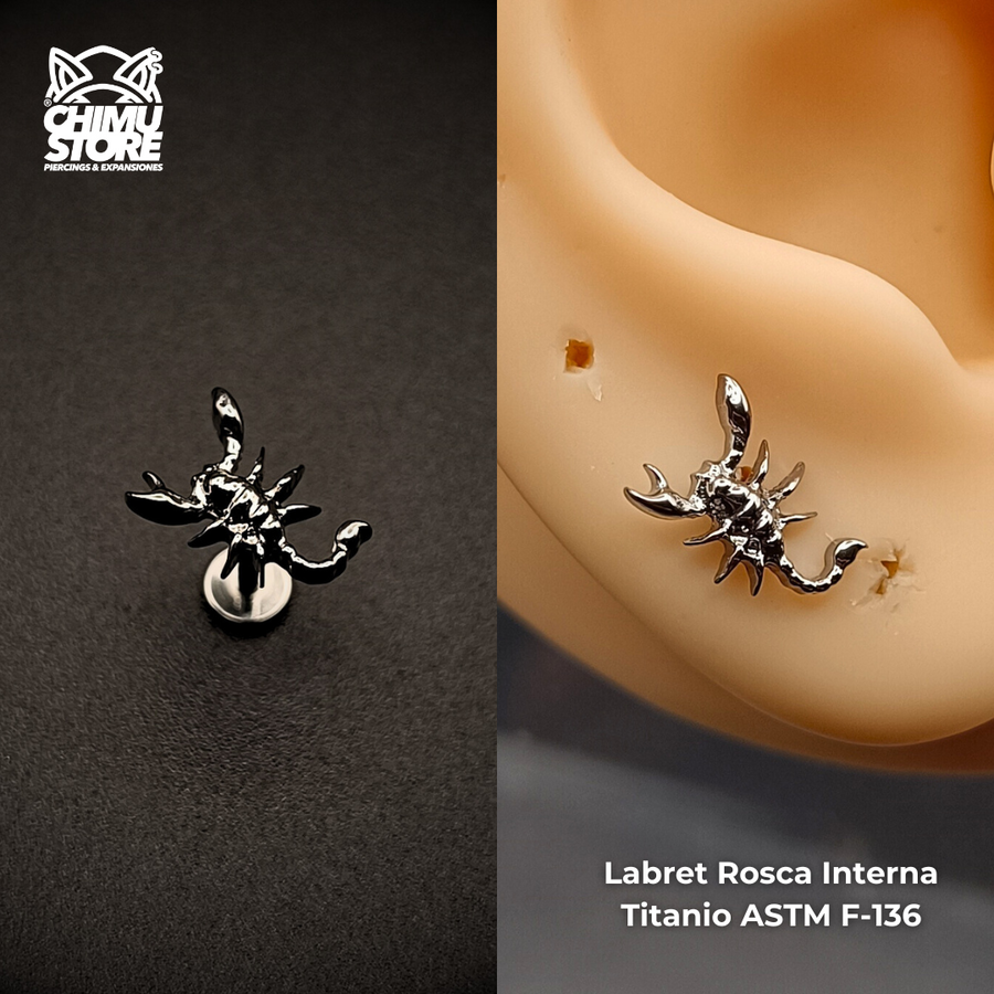 NEW Labret Rosca Interna (HC) Titanio ASTM F-136 - Escorpion (1,2mm;8mm) (16G)