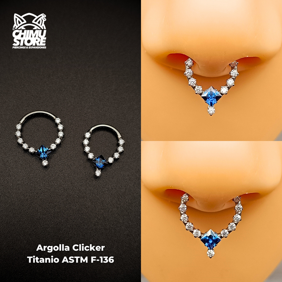 Argolla Clicker Titanio ASTM F-136 - Crown Spark Azul (1,2mm) (16G)