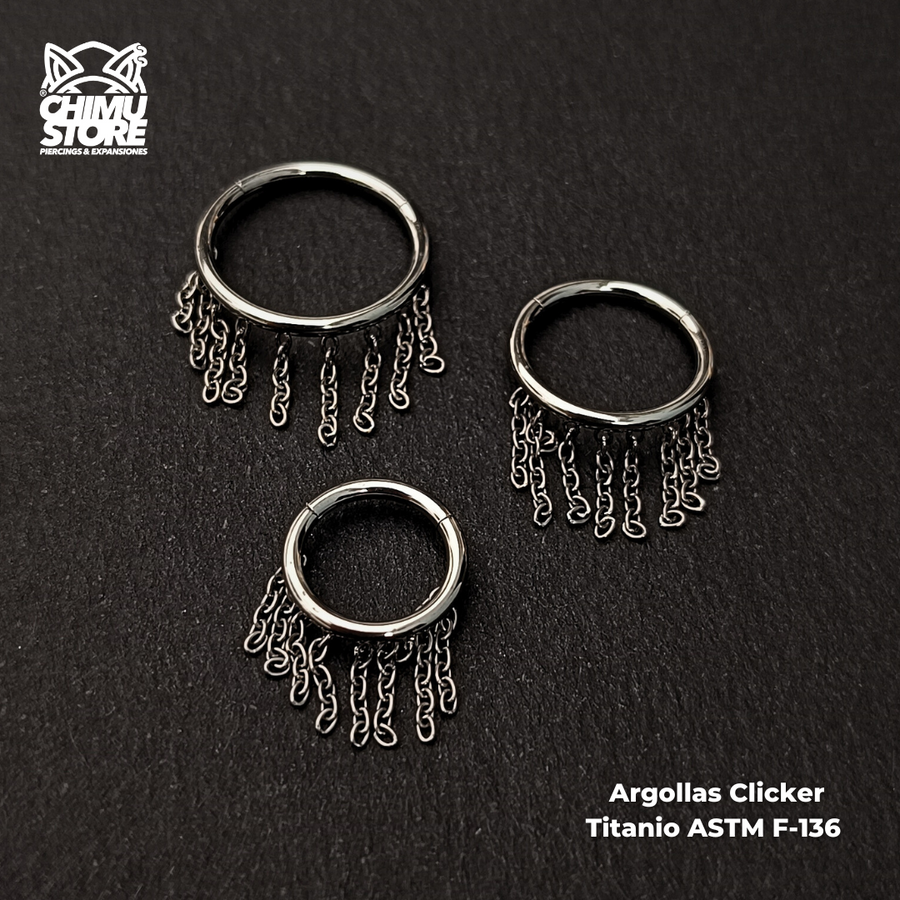 Argolla Clicker Titanio ASTM F-136 - 9 Cadenas Colgantes (1,2mm) (16G)