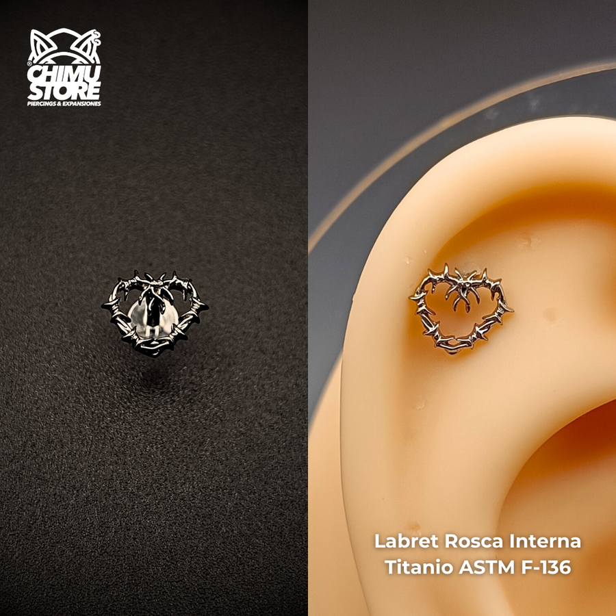 NEW Labret Rosca Interna (HC) Titanio ASTM F-136 - Corazón de Púas (1,2mm;6mm) (16G)