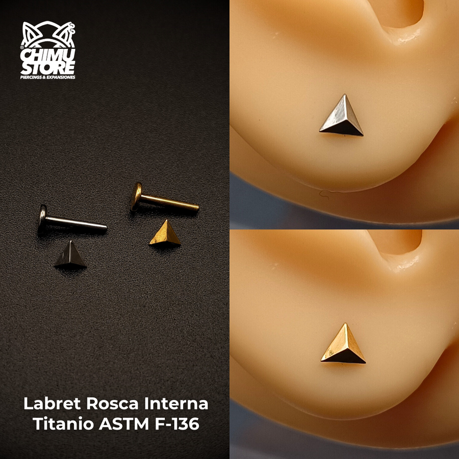 Labret (HC) Titanio ASTM F-136 - Forma Piramide Triangular (1,2mm;8mm) (16G)