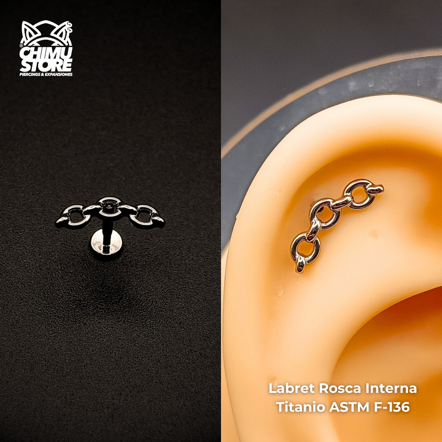 NEW Labret (HC) Titanio ASTM F-136 - Cluster Cadena 3 Eslabones (1,2mm;8mm) (16G)