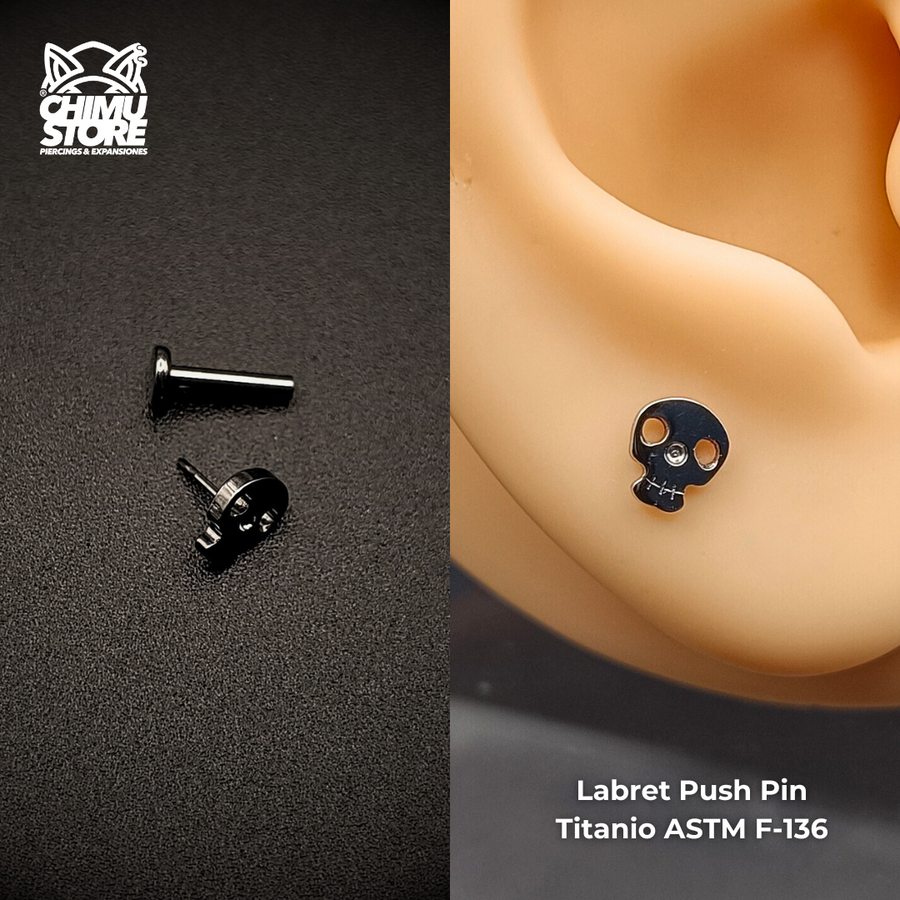 NEW Labret Push Pin Titanio ASTM F-136 - Calavera (1,2mm;6mm) (16G)