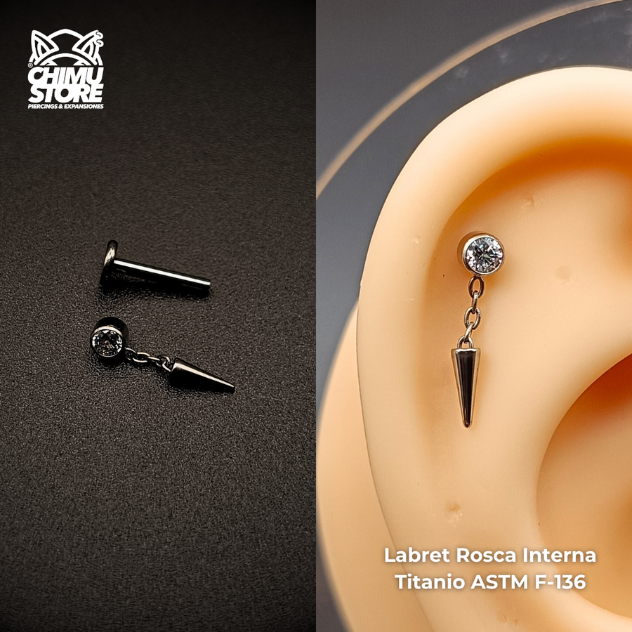 NEW Labret (HC) Titanio ASTM F-136 - Zirconia Cadena Pendulo (1,2mm;8mm) (16G)