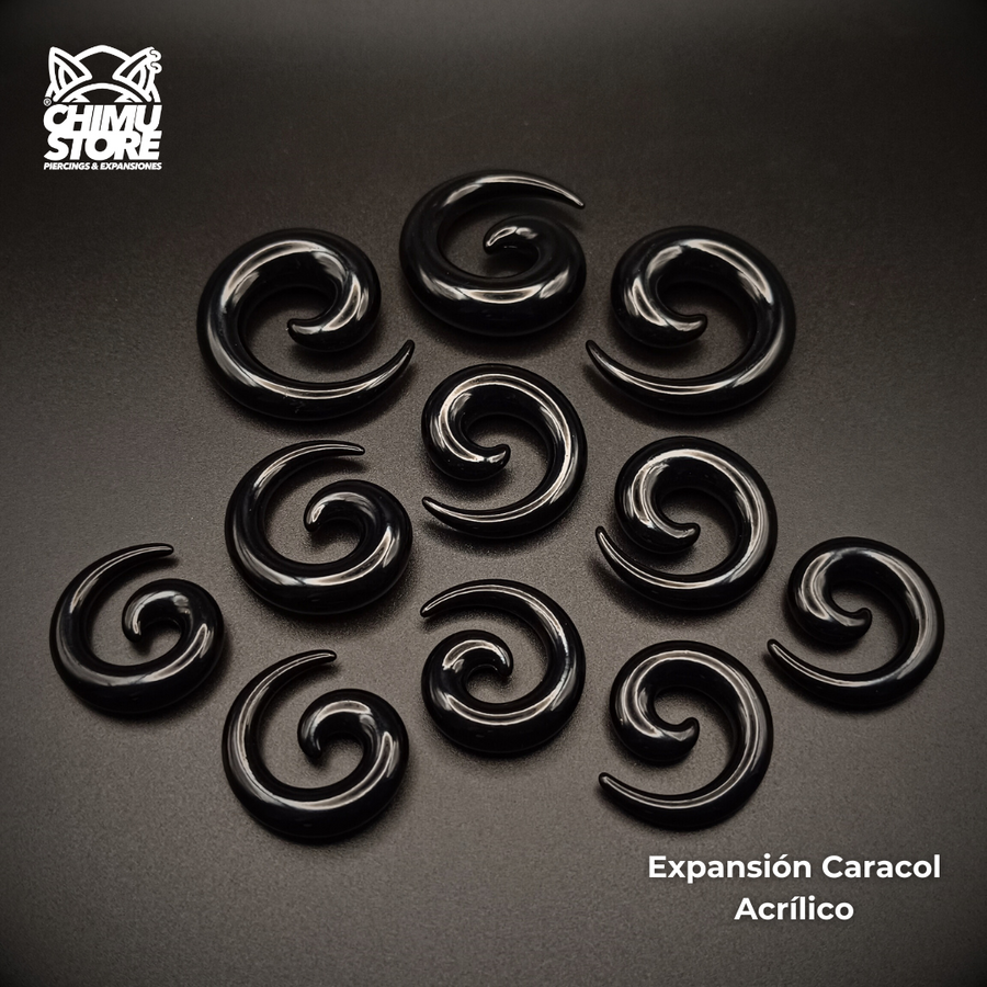 NEW Expansores Acrílico Caracol - Espiral Negros (1,6mm a 24mm)