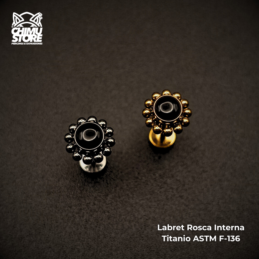 Labret Titanio ASTM F-136 - Agata Bordeado de Cuentas (1,2mm) (16G)