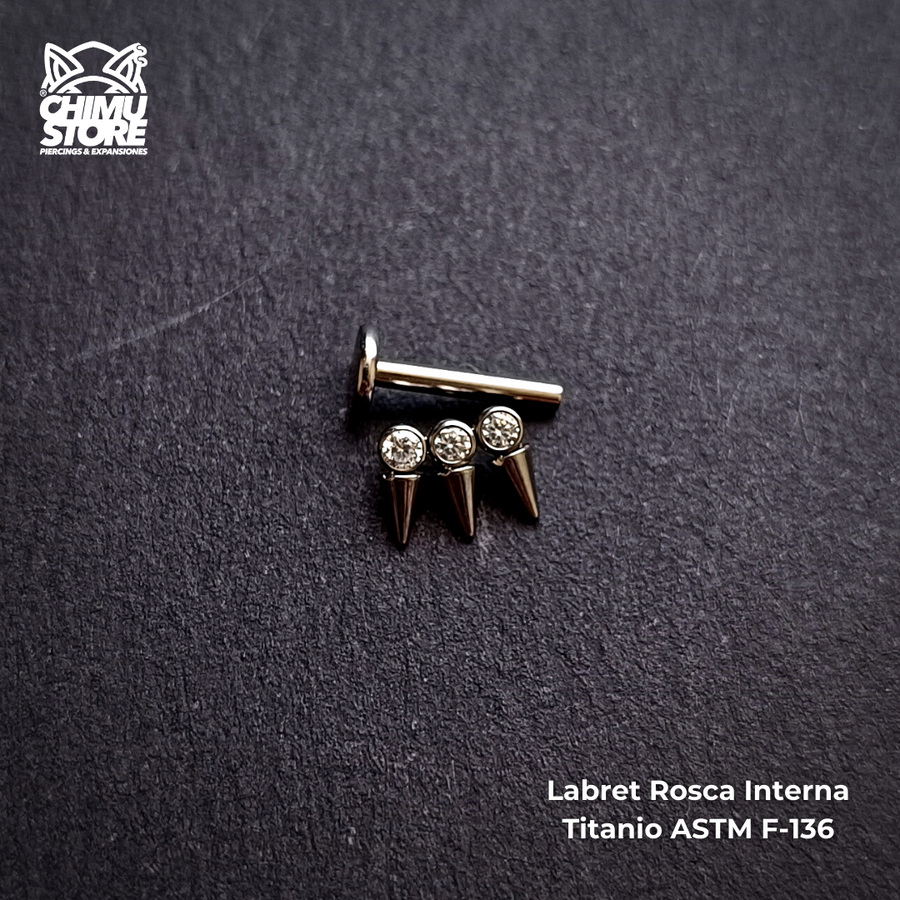 NEW Labret Rosca Interna Titanio ASTM F-136 - 3 Zirconias y Puntas (1,2mm;8mm) (16G)