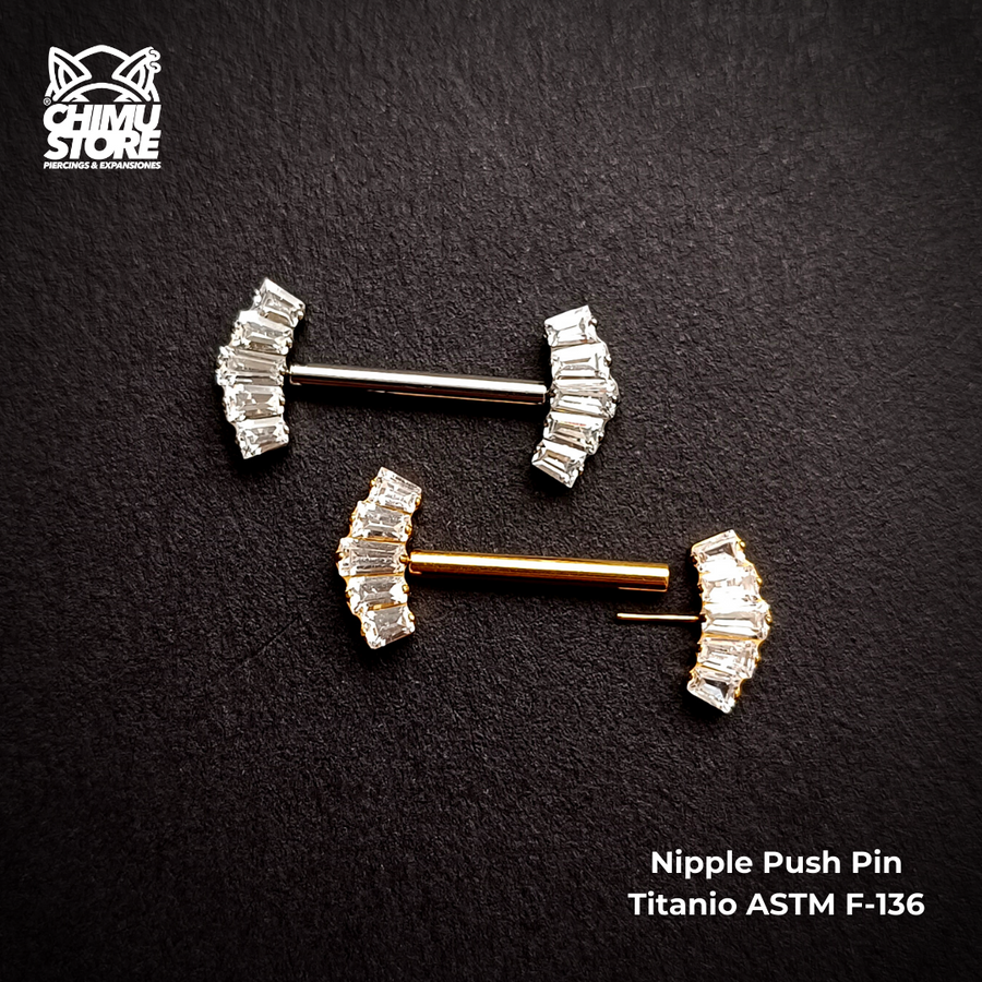 NEW Nipple Push Pin Titanio ASTM F-136 - Cluster 5 Cristales (1,6mm;14mm) (14G)