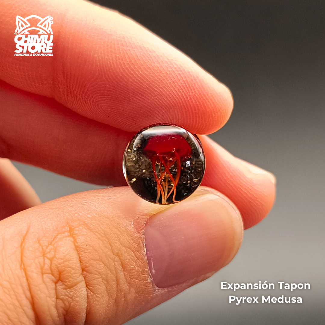 Expansion Pyrex - Medusa Roja Fondo Negro Burbujas Doradas (8mm a 16mm)