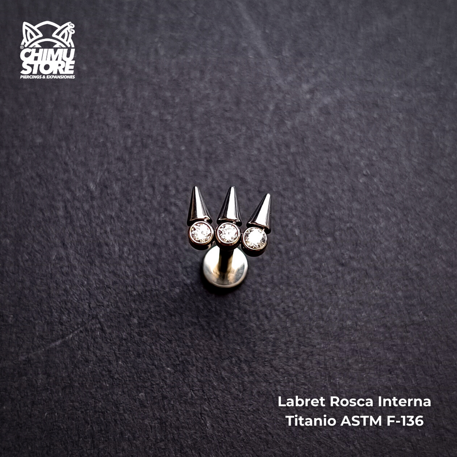NEW Labret Rosca Interna Titanio ASTM F-136 - 3 Zirconias y Puntas (1,2mm;8mm) (16G)
