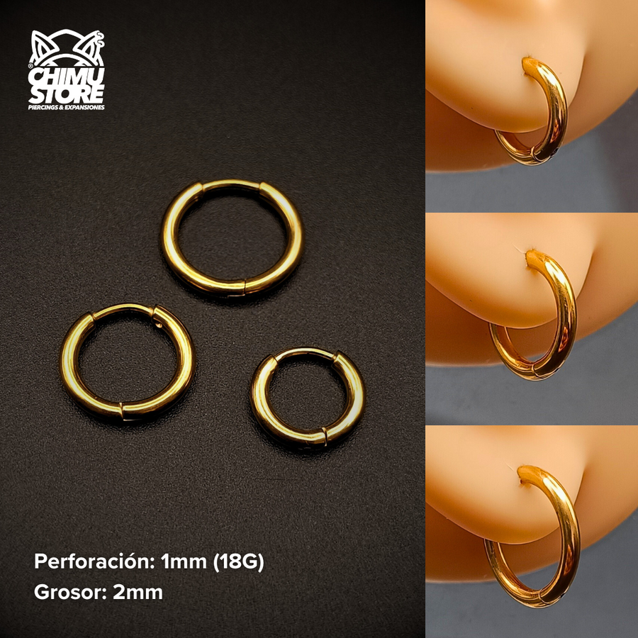 Argollas Titanio G23 - Dorados Grosor 2mm - Para Colgantes y Septums (18G)