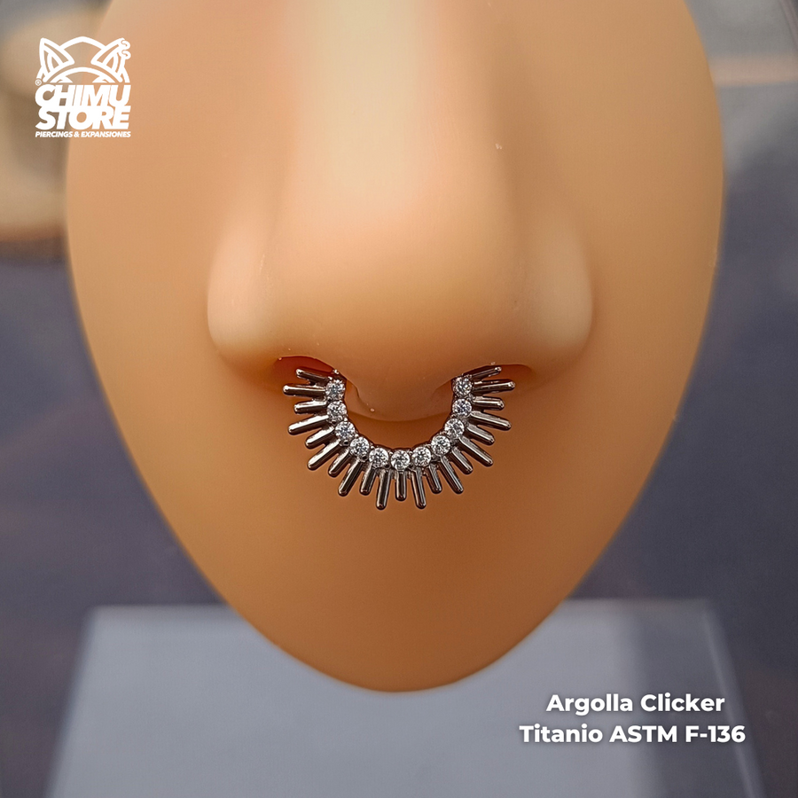 Argolla Clicker Titanio ASTM F-136 - Sol Zirconias Frontales (1,2mm;8mm) (16G)