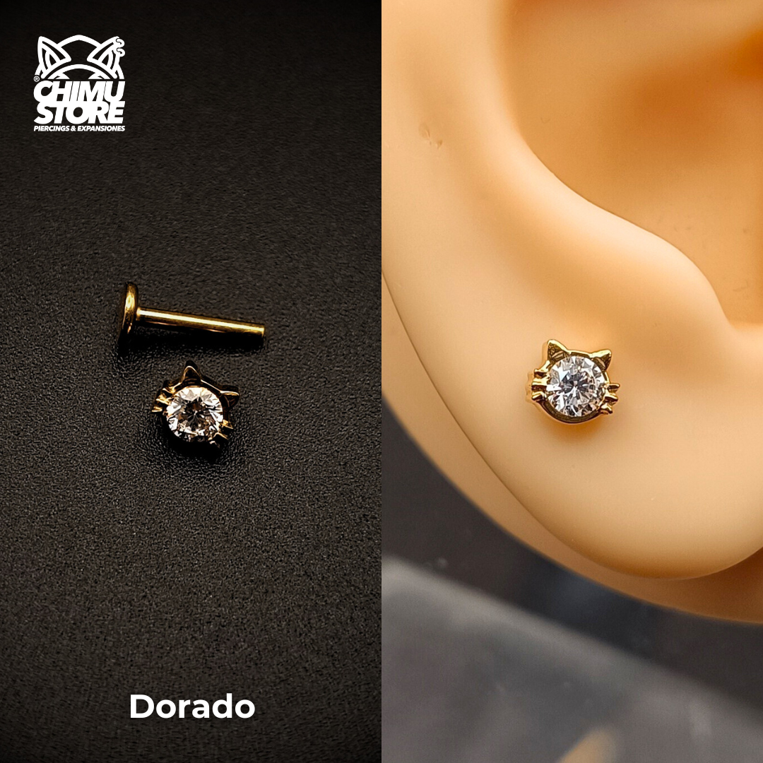 NEW Labret (HC) Titanio G23 - Cabeza de Gato Zirconia 001 (1,2mm;8mm) (16G)