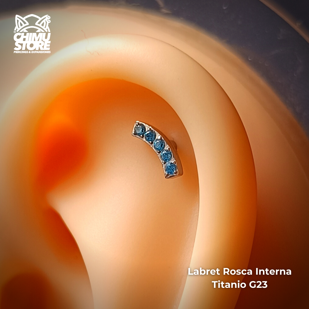 NEW Labret (HC) Titanio G23 - Cluster Recto 5 Cristales (1,2mm;8mm) (16G)
