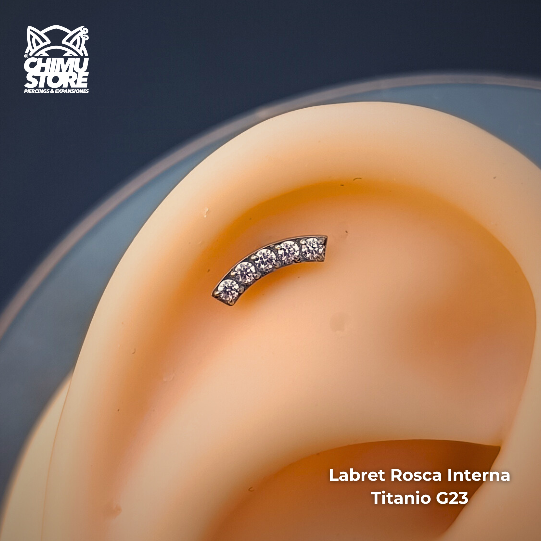 NEW Labret (HC) Titanio G23 - Cluster Recto 5 Cristales (1,2mm;8mm) (16G)