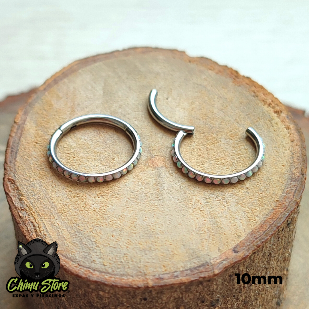 Argolla Clicker Titanio ASTM F-136 - Opalitas Op18 Blancas Laterales (1,2mm) (16G)