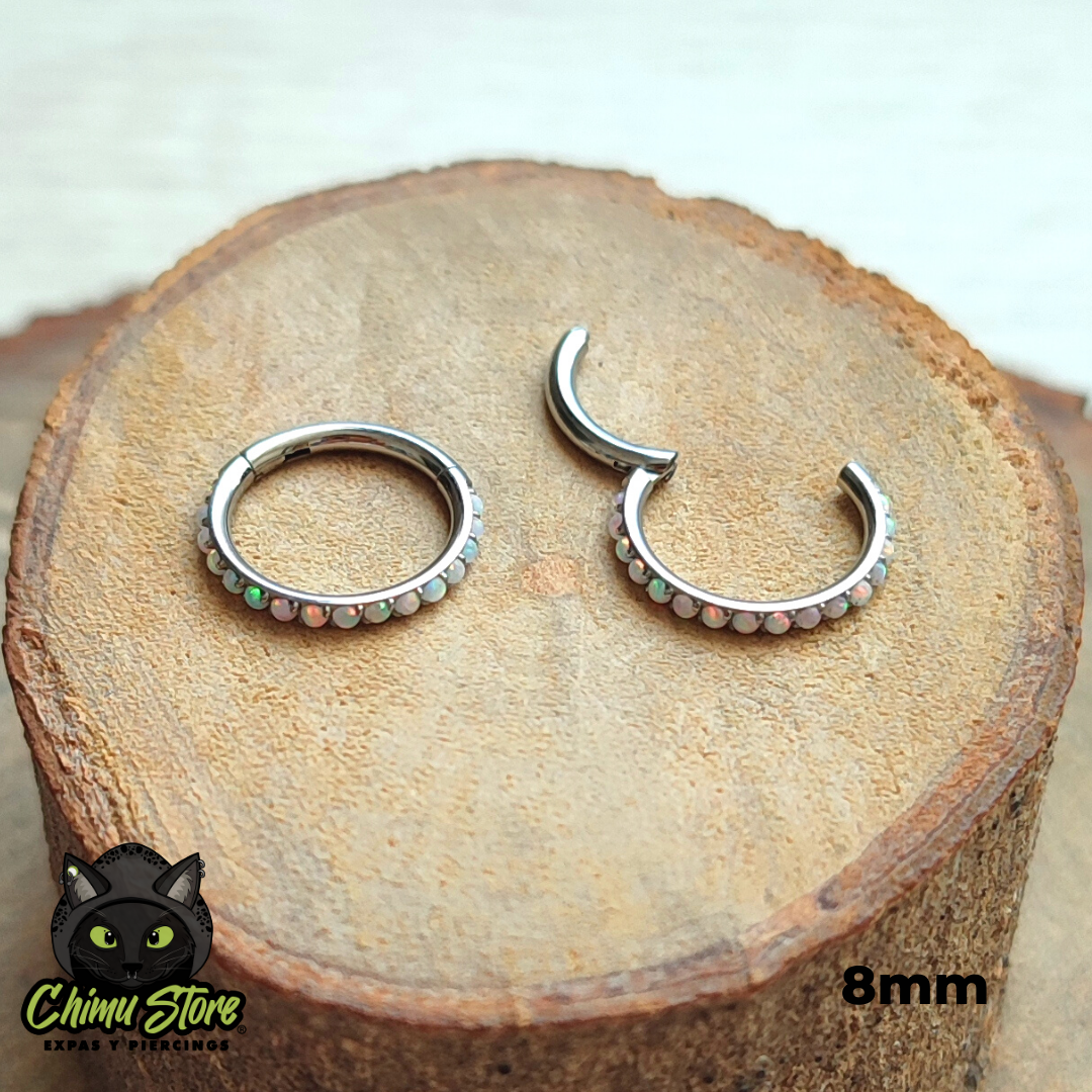 Argolla Clicker Titanio ASTM F-136 - Opalitas Op18 Blancas Laterales (1,2mm) (16G)