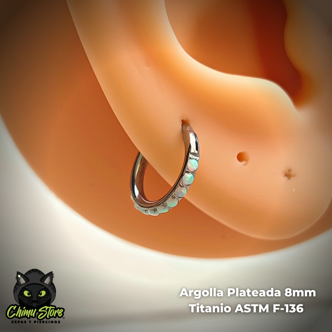 Argolla Clicker Titanio ASTM F-136 - Opalitas Op17 Blancas Laterales (1,2mm;8mm) (16G)