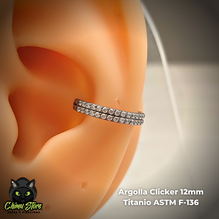 Argolla Clicker Titanio ASTM F-136 - Doble Capa Zirconias Laterales (1,2mm) (16G)
