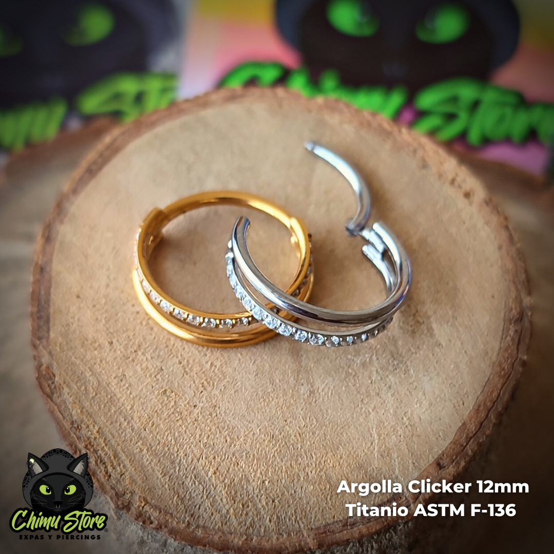 NEW Argolla Clicker Titanio ASTM F-136 - Double Spark Zirconias (1,2mm;12mm) (16G)