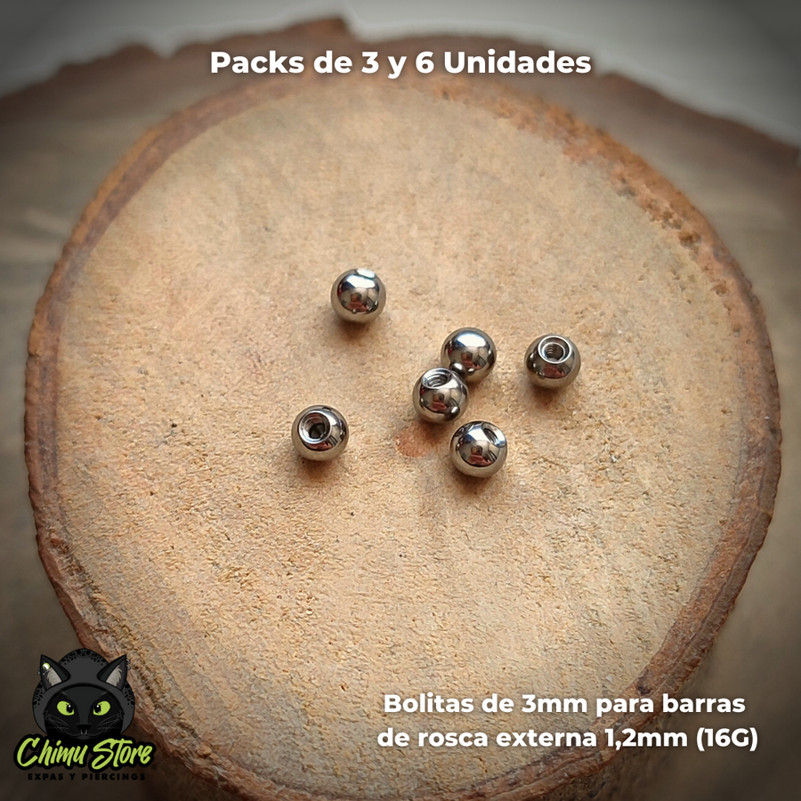 Pack Repuestos Bolita Titanio G23 Rosca Externa - Tamaño de 3mm (1,2mm) (16G)