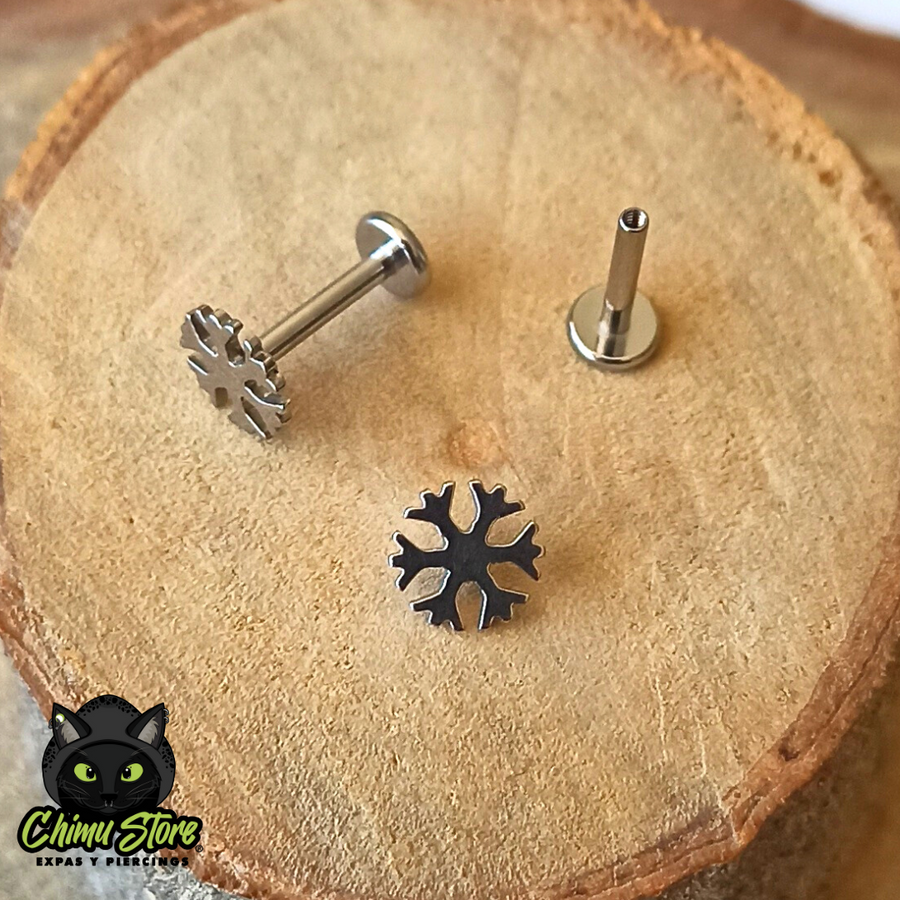 Labret Titanio ASTM F-136 - Copo de Nieve Plateado (1,2mm;8mm) (16G)