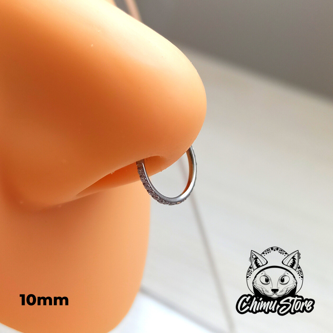 NEW Argolla Clicker Titanio ASTM F-136 - Plateada Zirconias Laterales (1,2mm) (16G)