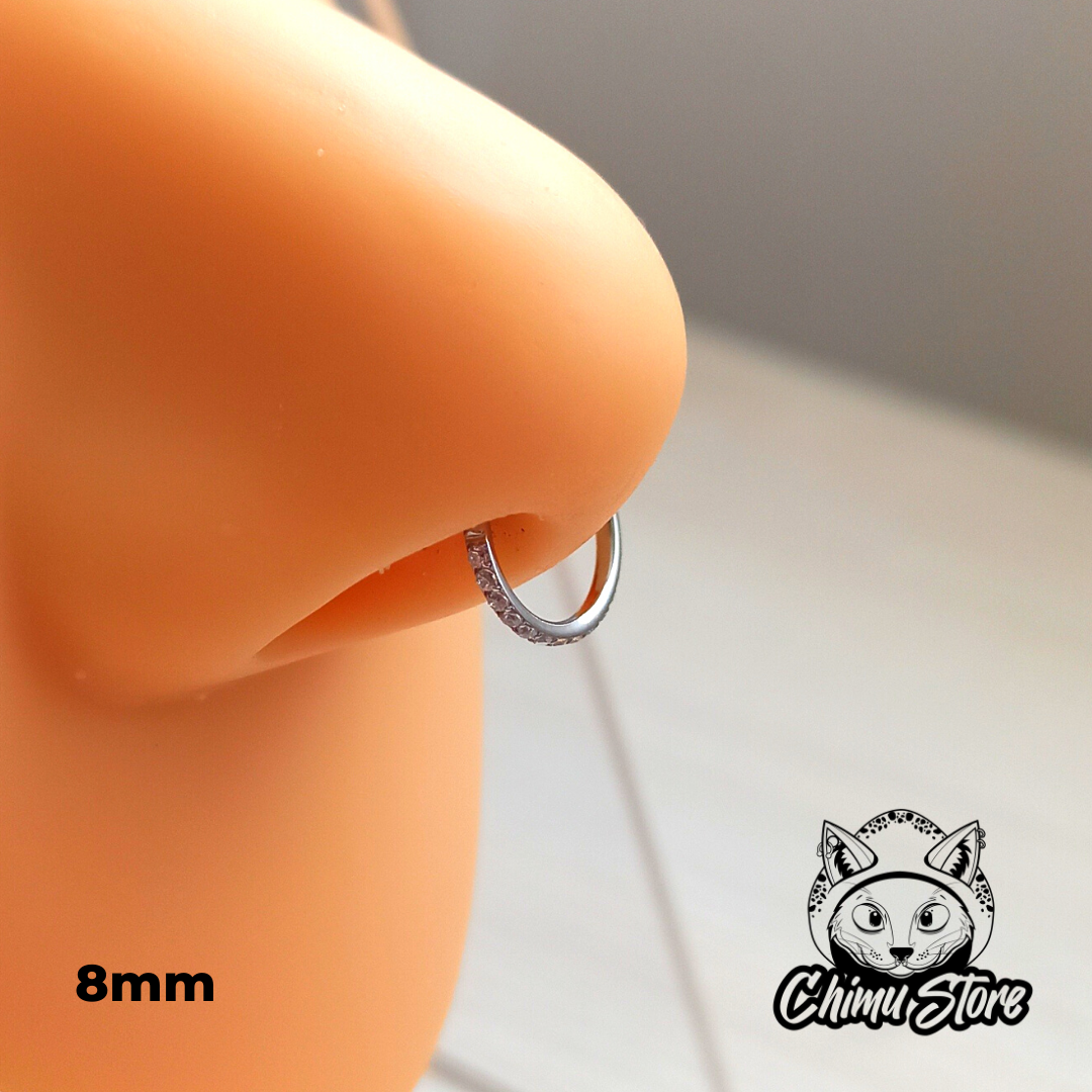 NEW Argolla Clicker Titanio ASTM F-136 - Plateada Zirconias Laterales (1,2mm) (16G)