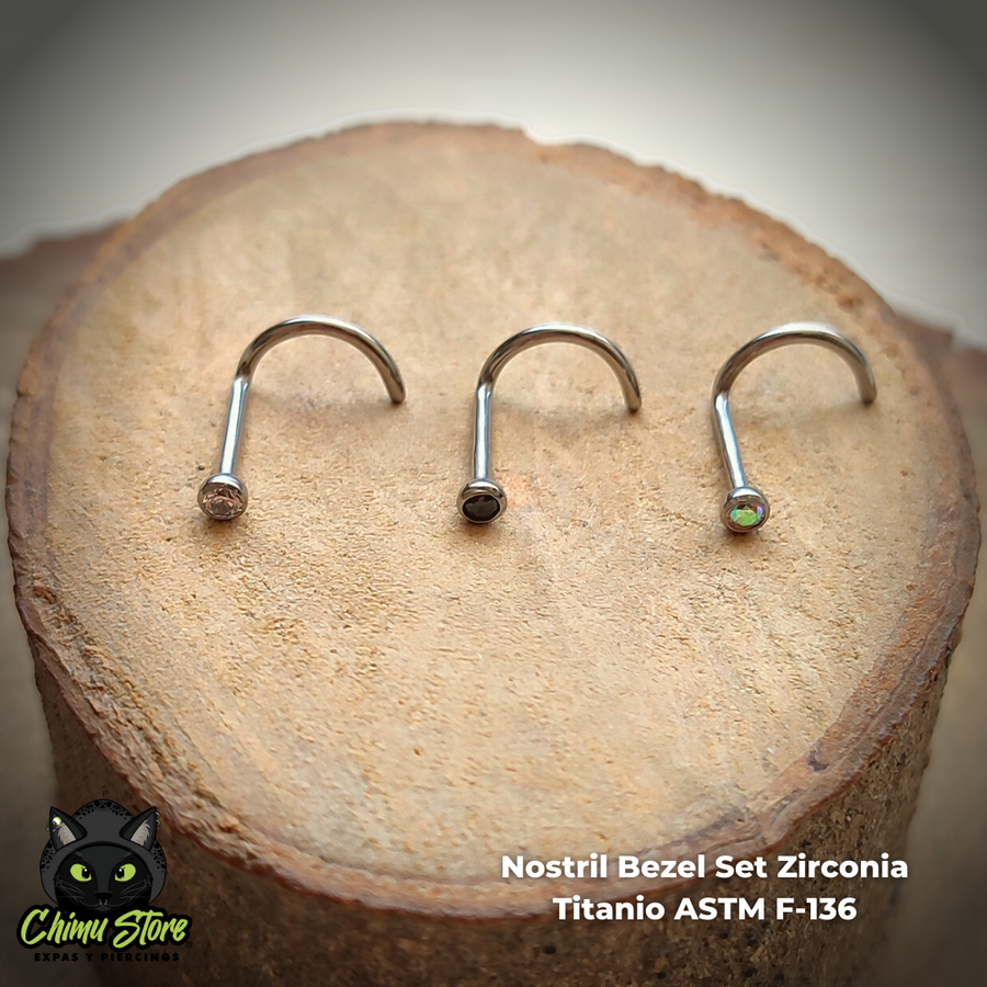 REP Nostril Colita Titanio ASTM F-136 - Bezel Set Zirconia (0,8mm;7x5mm) (20G)