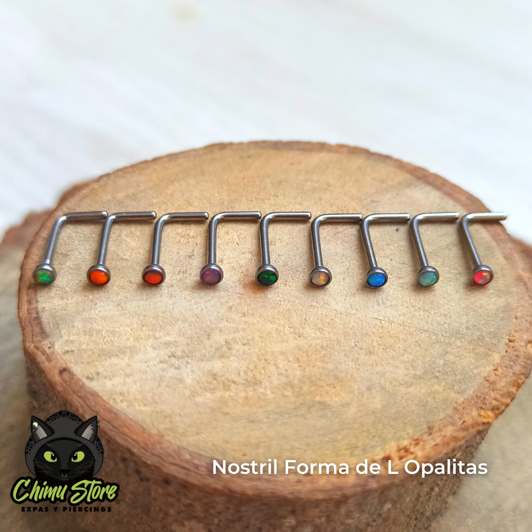 REP Nostril Forma de L Titanio G23 - Piedra Opalita (0,8mm;7;2mm) (20G)