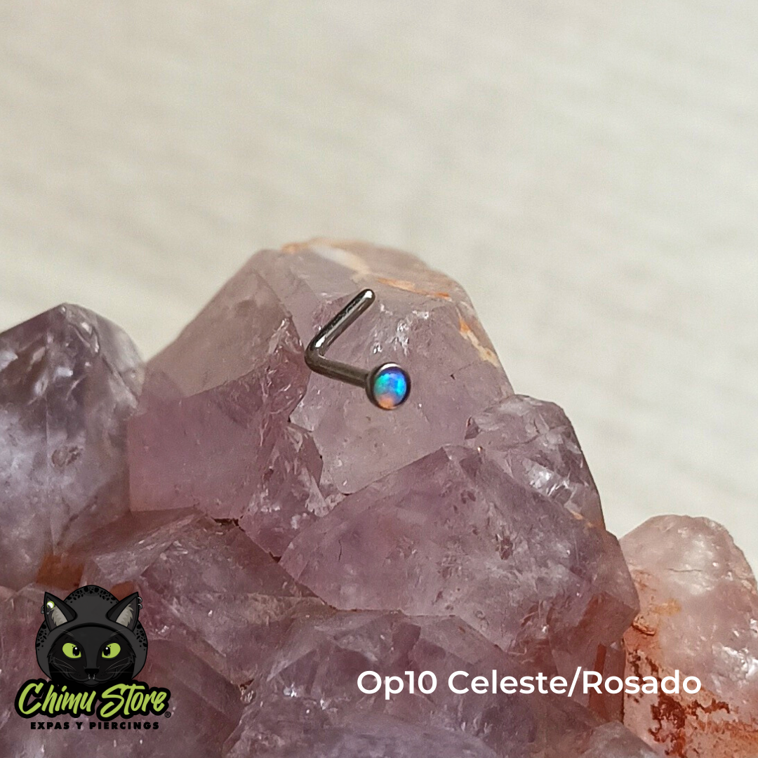 REP Nostril Forma de L Titanio G23 - Piedra Opalita (0,8mm;7;2mm) (20G)