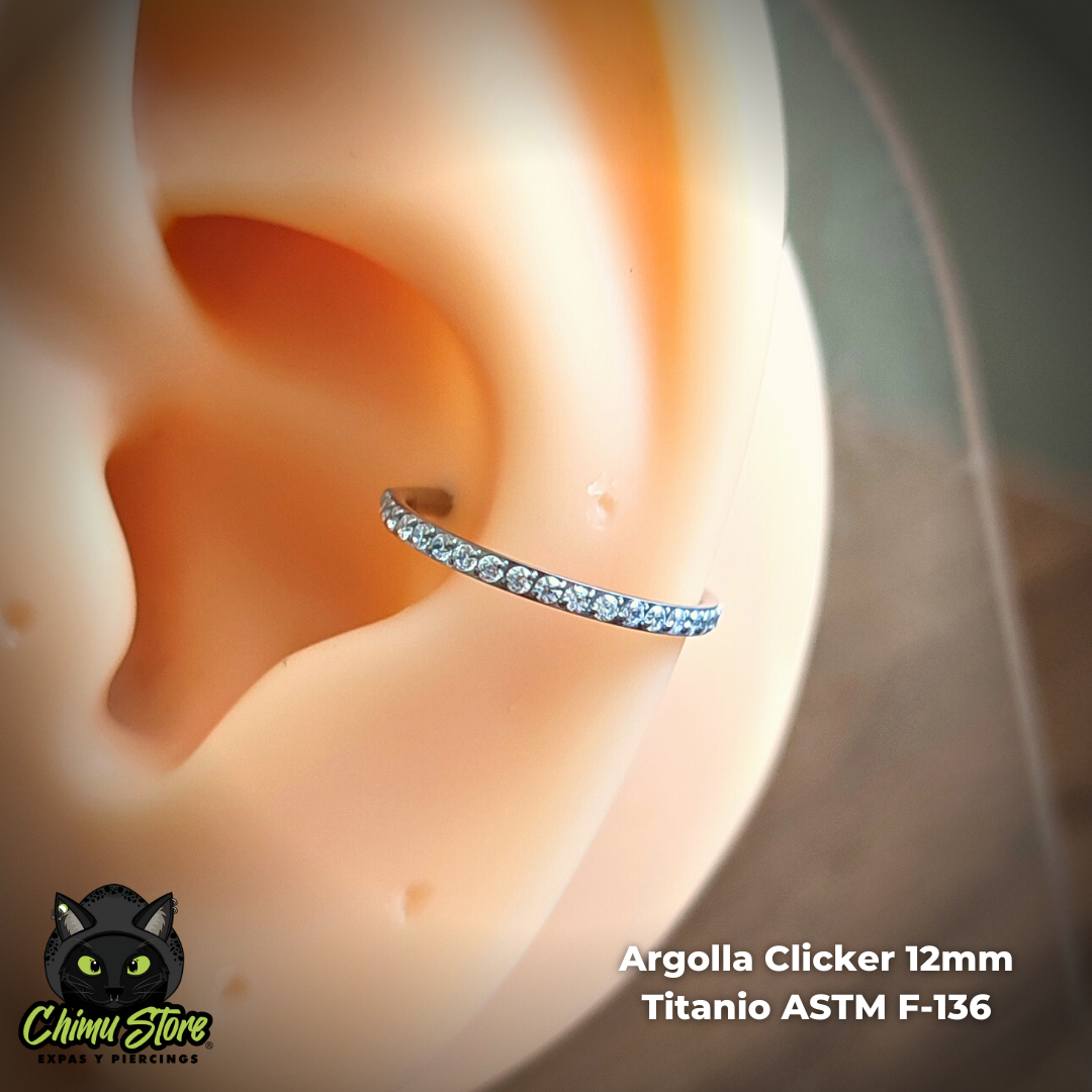 NEW Argolla Clicker Titanio ASTM F-136 - Plateada Zirconias Laterales (1,2mm) (16G)