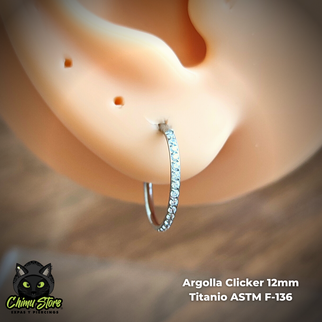 NEW Argolla Clicker Titanio ASTM F-136 - Plateada Zirconias Laterales (1,2mm) (16G)