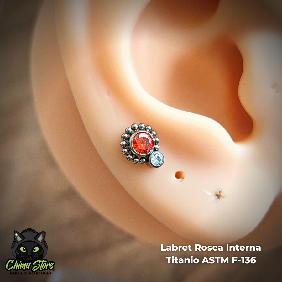 Labret Titanio ASTM F-136 - Zirconias Naranja y Blanca con Cuentas (1,2mm;8mm) (16G)