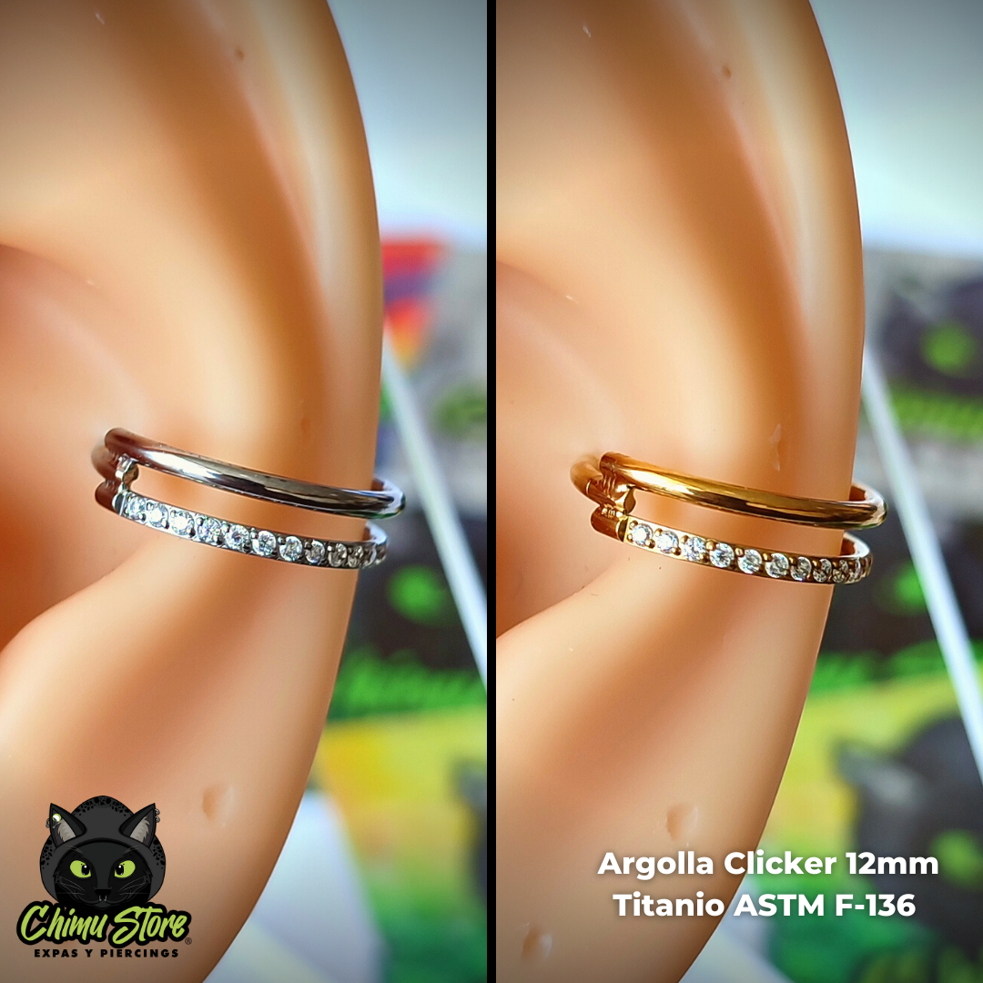 NEW Argolla Clicker Titanio ASTM F-136 - Double Spark Zirconias (1,2mm;12mm) (16G)