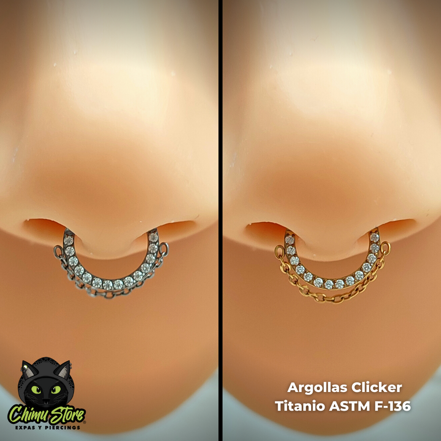 Argolla Clicker Titanio ASTM F-136 - Zirconias Frontales con Cadena (1,2mm) (16G)