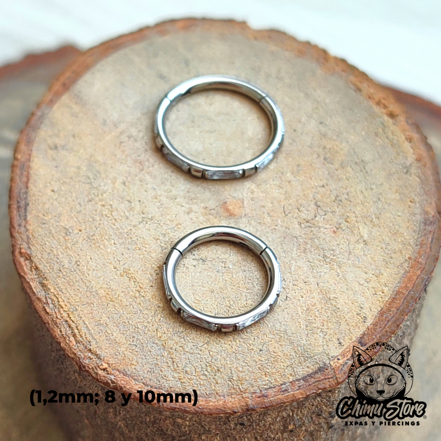 NEW Argolla Clicker Titanio ASTM F-136 - Cristales Largos Laterales (1,2mm) (16G)