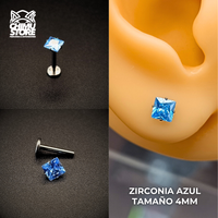 NEW Labret (HC) Titanio G23 - Prong Set Zirconia Cuadrada 003 (1,2mm;8mm) (16G)