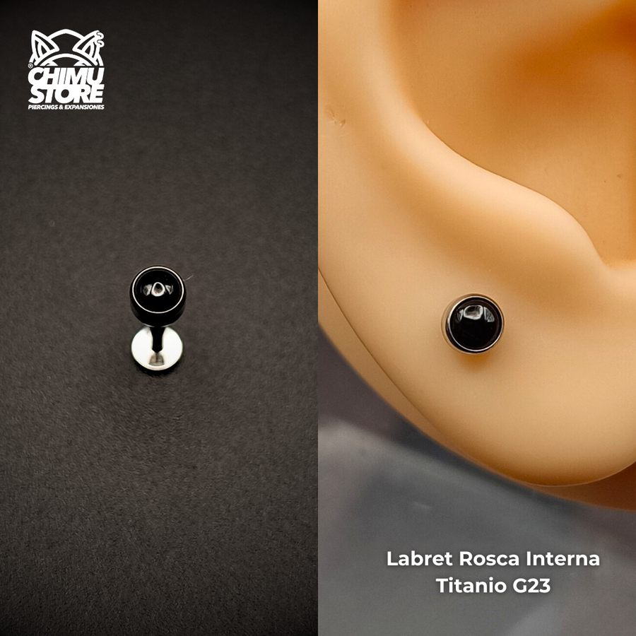 NEW Labret (HC) Titanio G23 - Piedra Onix Negra 4mm (16G y 14G)