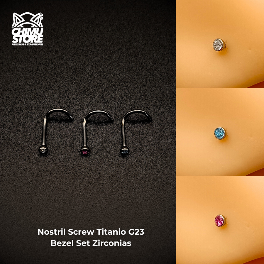 NEW Nostril Screw Titanio G23 - Bezel Set Cristales (0,8mm) (20G)
