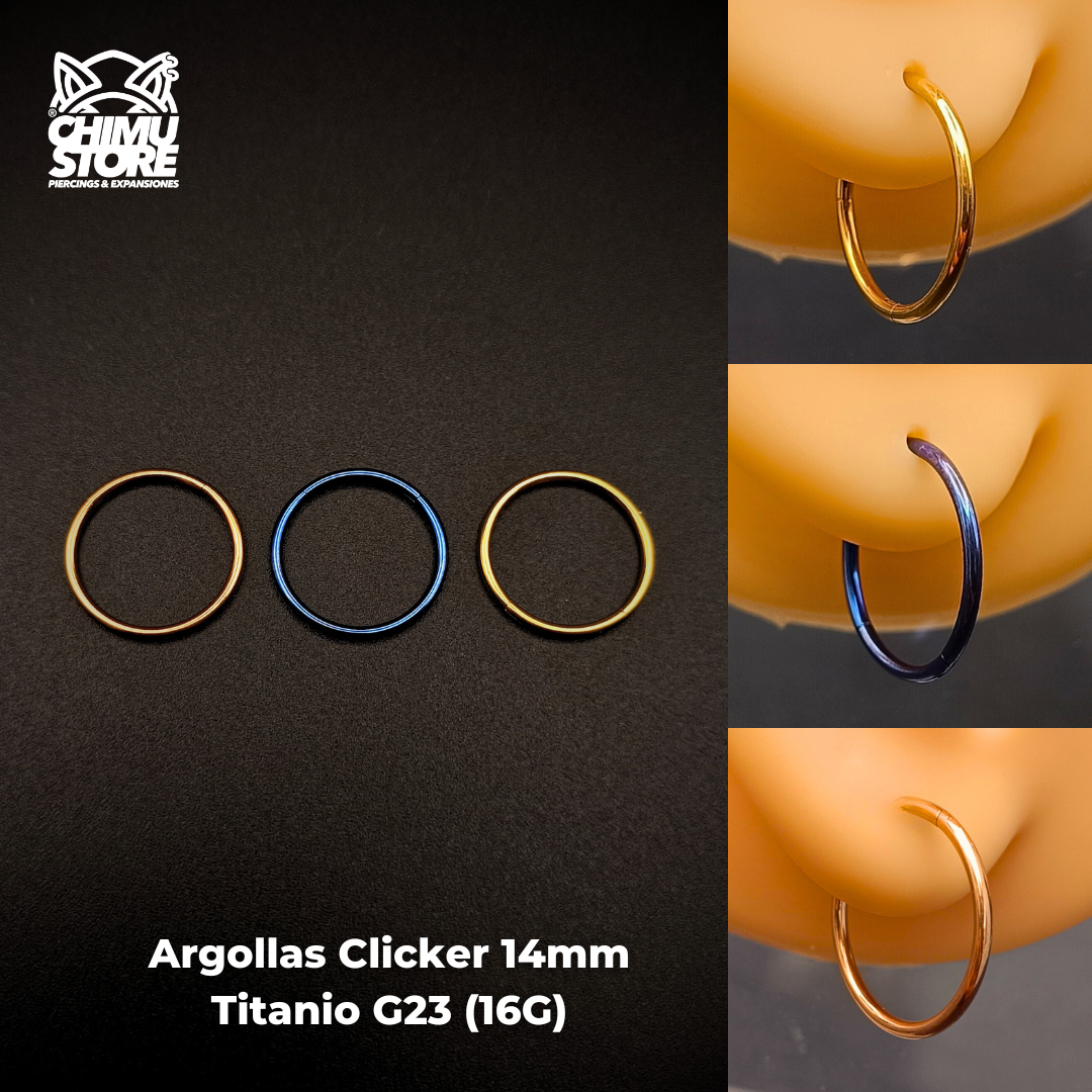 NEW Argollas Clicker Titanio G23 - Lisas Tamaño 14mm (1,2mm) (16G)