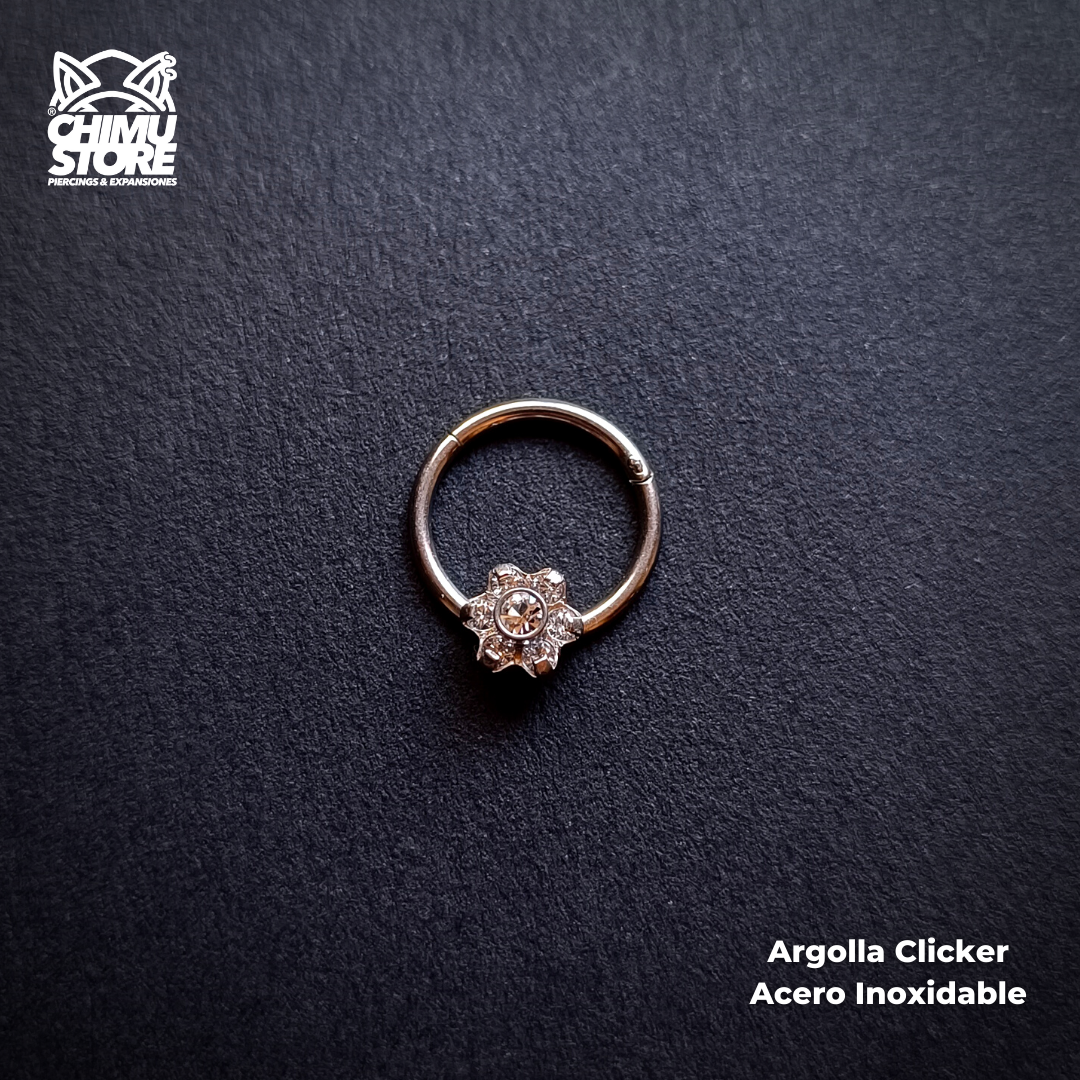 Argolla Clicker Acero Inoxidable - Flor de Cristales (1,2mm;10mm) (16G)