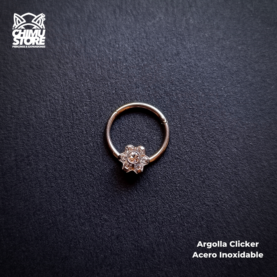 Argolla Clicker Acero Inoxidable - Flor de Cristales (1,2mm;10mm) (16G)