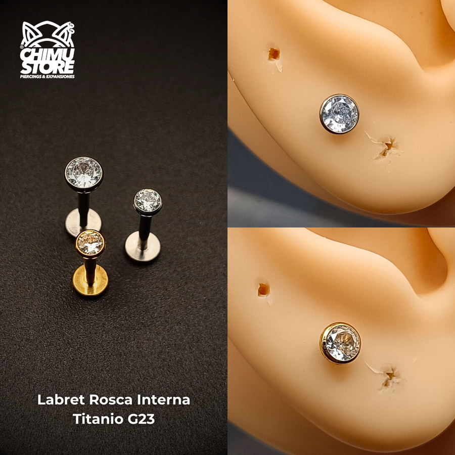 NEW Labret (HC) Titanio G23 - Bezel Set Zirconia (1,2mm;8mm) (16G)